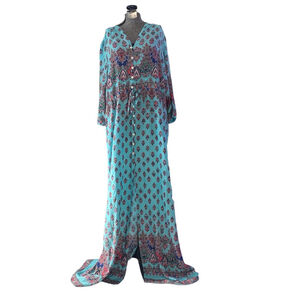 R.Vivimos Summer Boho Button Up V Neck Floral maxi robe beach cover up 2XL